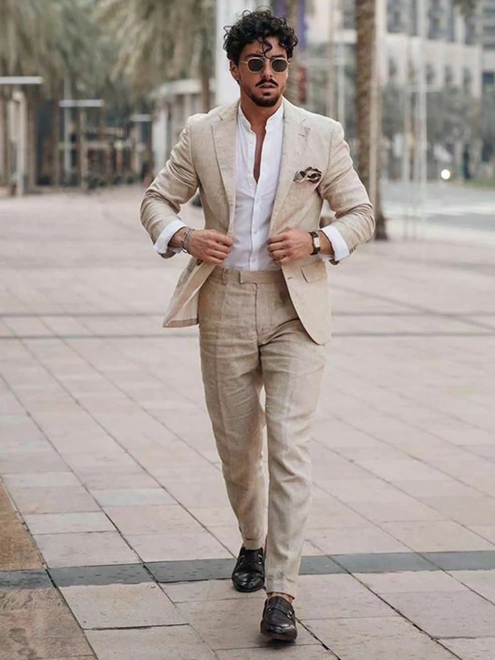 Men Linen Formal Wear - ชุดสูทผ้าลินินสำหรับธุรกิจชายหาดฤดูร้อน ตัดเย็บตามสั่ง 2 ชิ้น เสื้อแจ็คเก็ตพร้อมกางเกง ชุดทักซิโด้ลำลองสำหรับงานปาร์ตี้