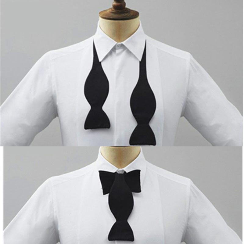 Men Formal Wear With Tie - โบว์ไทผูกสำเร็จรูปสำหรับผู้ชาย ปรับได้ สีดำ สีขาว สีพื้น เรียบหรู