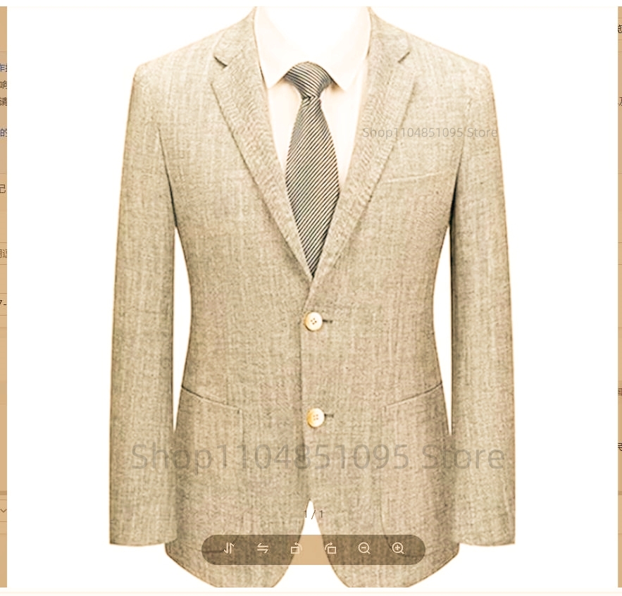 Men Linen Formal Wear - เสื้อสูทผู้ชายทรงเข้ารูป ผ้าลินิน สีเบจ/น้ำเงิน กระดุมสองเม็ด สไตล์ลำลองสำหรับธุรกิจ เหมาะสำหรับฤดูใบไม้ผลิและฤดูร้อน