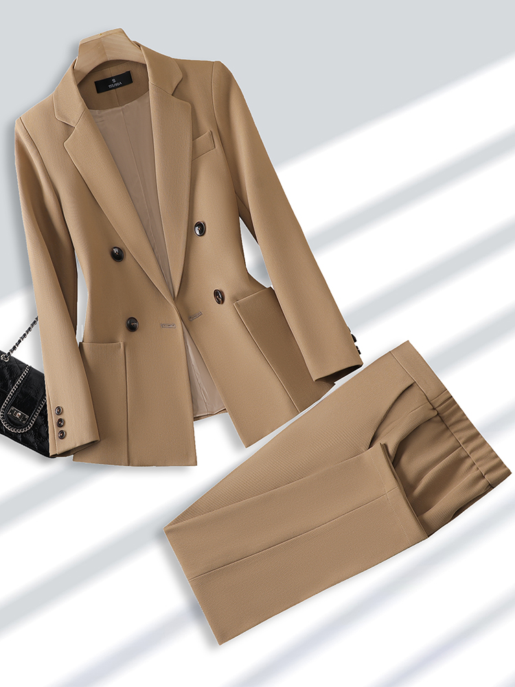 Men Formal Office Wear Shirts - ชุดสูททำงานแฟชั่นสำหรับผู้หญิงชุด2ชิ้นพร้อมกระเป๋าชุดสูททำงานธุรกิจสำนักงานและกางเกงสีเบจสีดำสีกากี