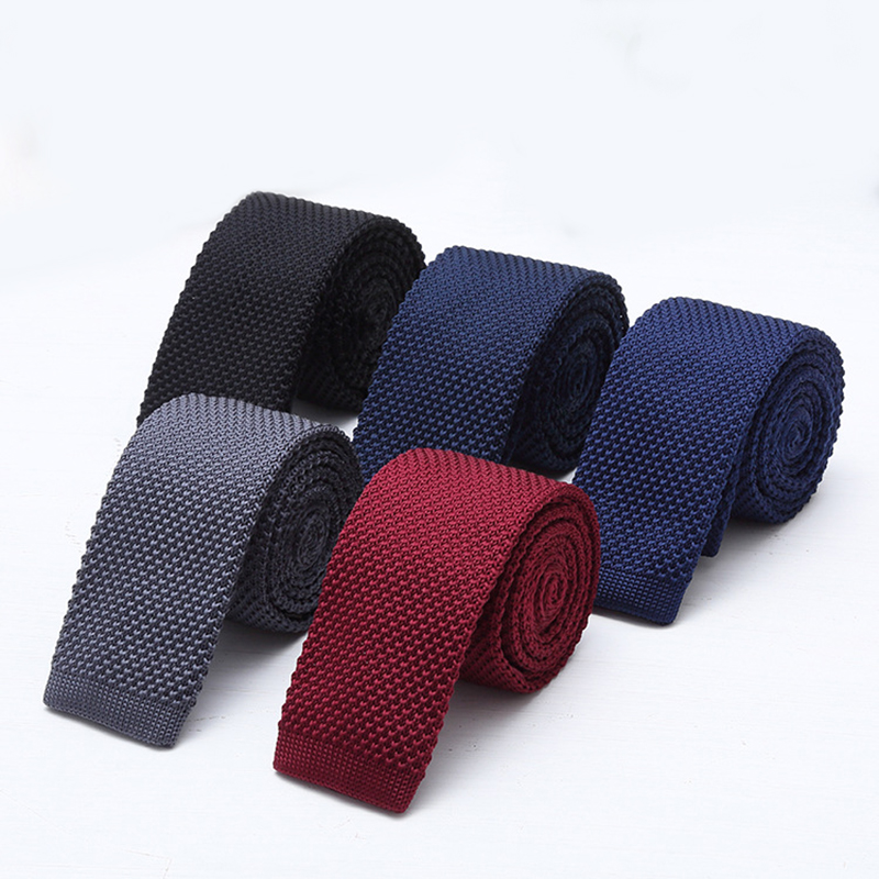 Men Formal Wear With Tie - เนคไทถักสีดำขาวขนาด 6 ซม. สำหรับผู้ชาย เนคไทถักแฟชั่นสีเทาสีน้ำเงินสำหรับงานทางการ ผ้าพันคอแบบสบายๆ