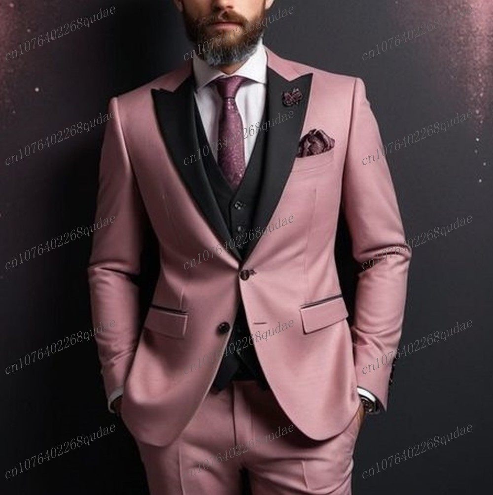 Men Formal Wear Pink - ชุดสูทผู้ชายสีชมพูเข้มและสีดำสำหรับงานแต่งงาน ชุดเจ้าบ่าว ชุดเพื่อนเจ้าบ่าว ชุดทักซิโด้ผู้ชาย ชุดเจ้าบ่าว 3