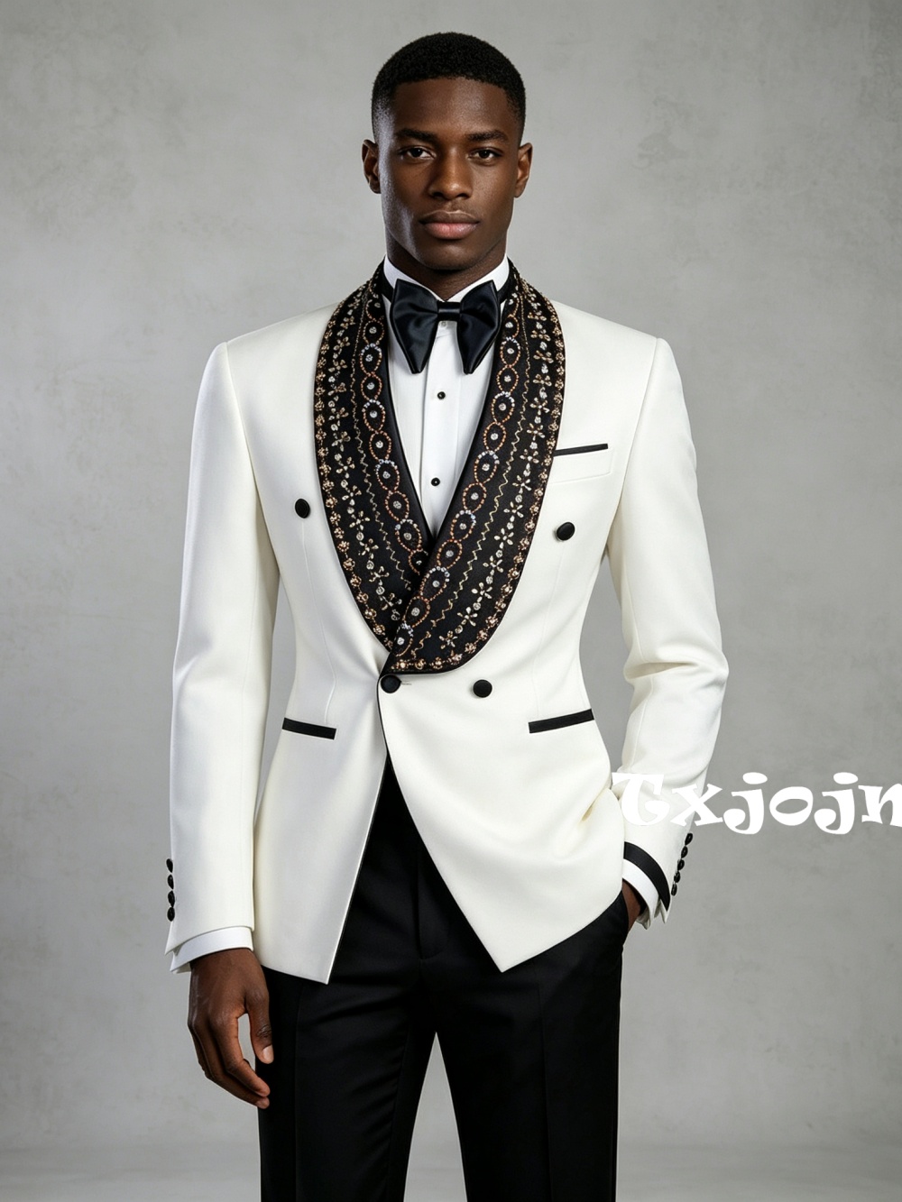 Men Formal Wear Outfits - ชุดสูทผู้ชายแบบกระดุมสองแถวประดับลูกปัดสีทอง 2 ชิ้น ชุดทางการสำหรับงานเลี้ยง ชุดสูทแขนยาวสำหรับผู้ชายใหม่ ชุดแสดงเปียโน