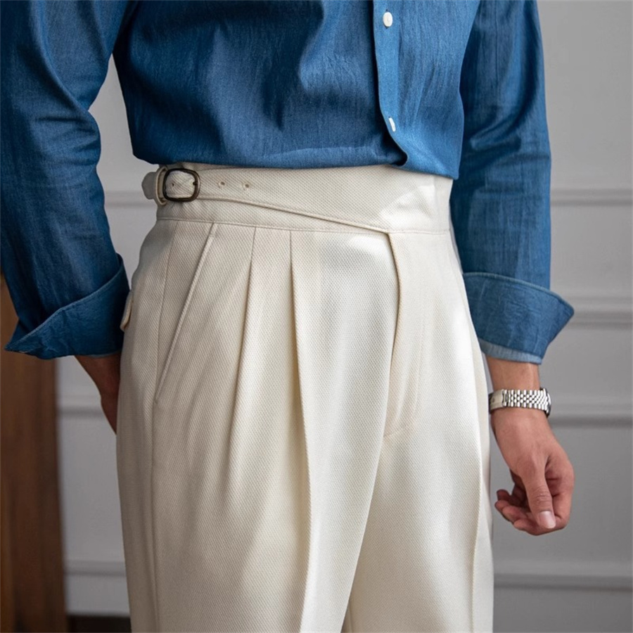 Men'S Formal Wear Belt - ชุดสูทกางเกงเอวสูงสีทึบสำหรับผู้ชายกางเกงแนวสตรีทกางเกงผู้ชายขาสามส่วนแนวสตรีทเอวสูงเข็มขัดอินเทรนด์สำหรับนักธุรกิจชาย