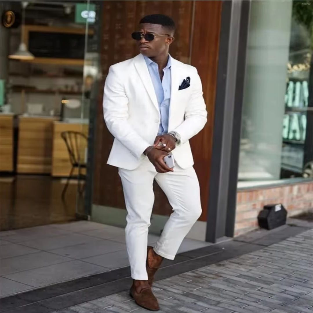 Men'S Formal Wear Not Suit - ชุดสูททางการสีขาวสำหรับผู้ชาย ทรงคลาสสิก 2 ชิ้น เสื้อเบลเซอร์ทรงสลิมพร้อมกางเกง ชุดแต่งงานเจ้าบ่าว