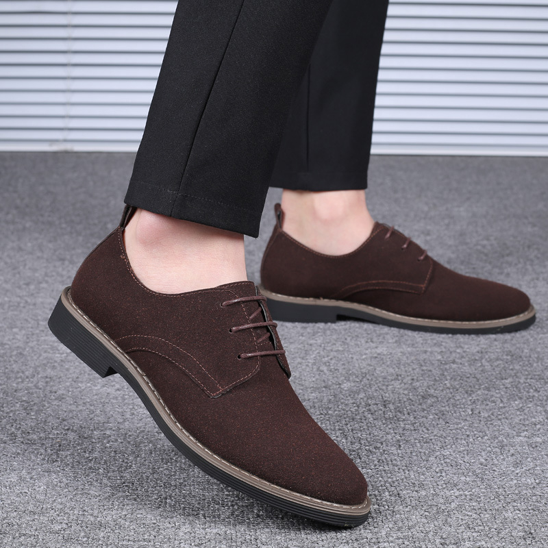 Formal Men Daily Wear Shoes - รองเท้าหนังกลับสีน้ำเงินกรมท่าสำหรับผู้ชาย แบบผูกเชือก ส้นเตี้ย เหมาะสำหรับใส่ทำงาน ใส่ลำลอง หรือใส่ในชีวิตประจำวัน