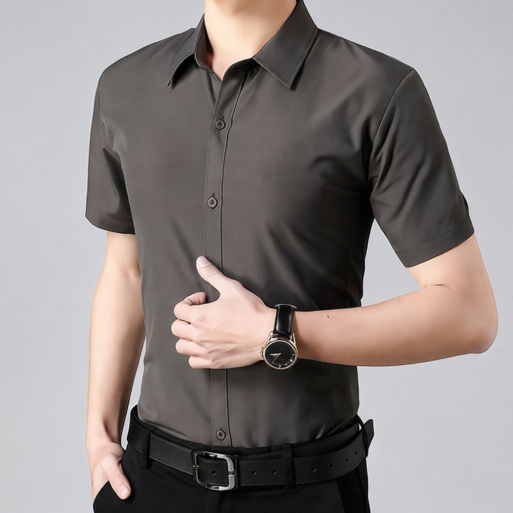 เสื้อเชิ้ตแขนสั้นผู้ชายทรงสลิม - Men Formal Office Wear Shirts บทวิจารณ์และราคา