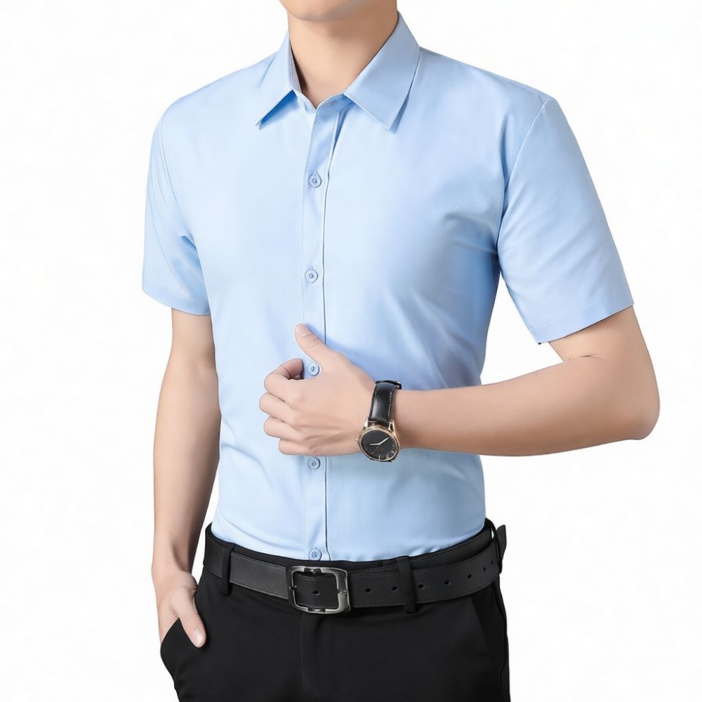 เสื้อเชิ้ตแขนสั้นผู้ชายทรงสลิม - Men Formal Office Wear Shirts บทวิจารณ์และราคา