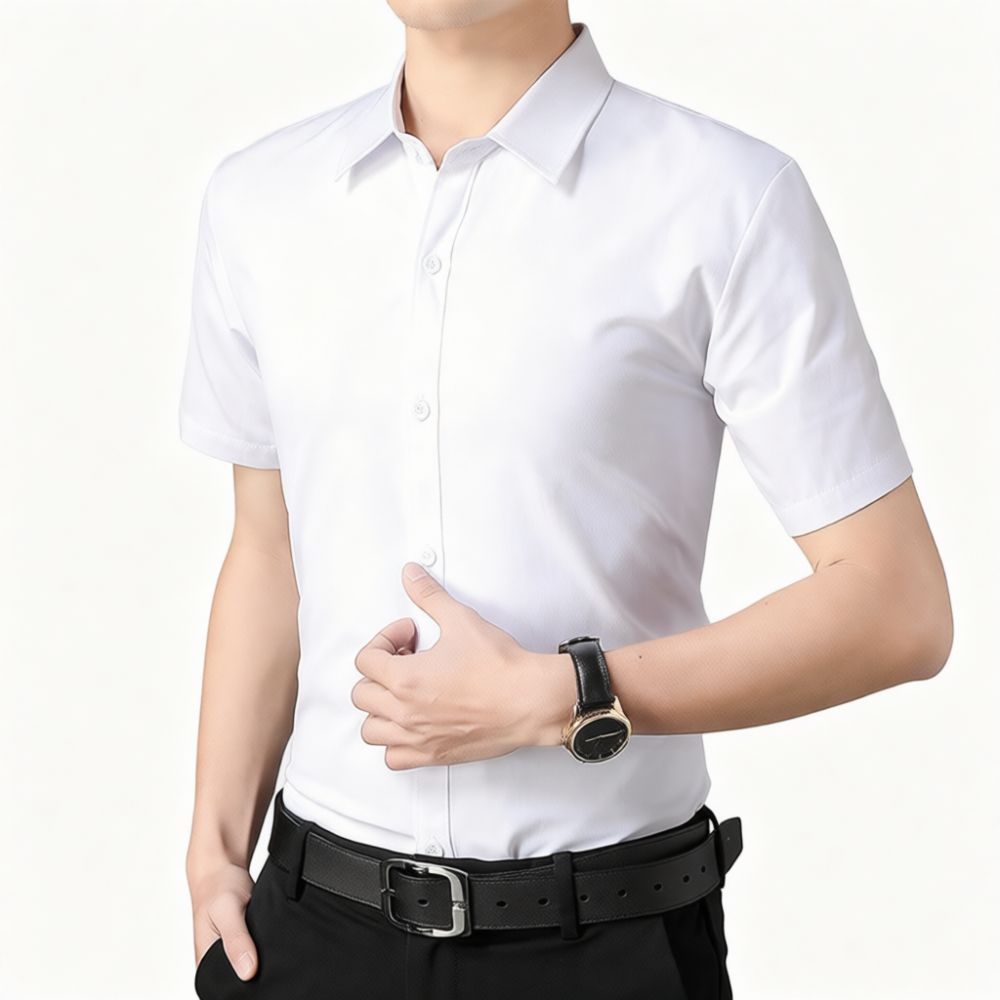 เสื้อเชิ้ตแขนสั้นผู้ชายทรงสลิม - Men Formal Office Wear Shirts บทวิจารณ์และราคา