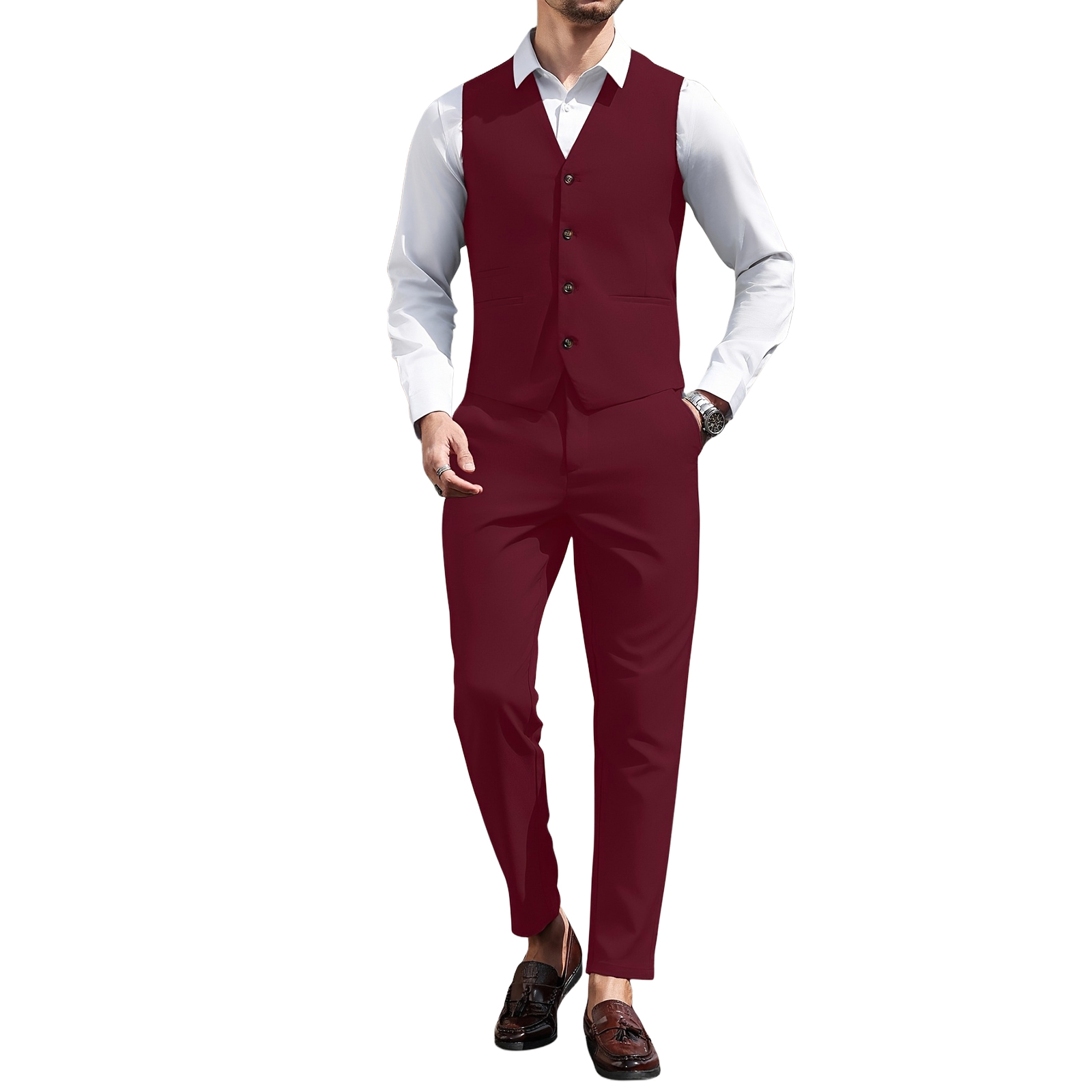 ชุดสูทผู้ชายสีเบอร์กันดีแบบ 2  - Men Formal Wear Outfits บทวิจารณ์และราคา