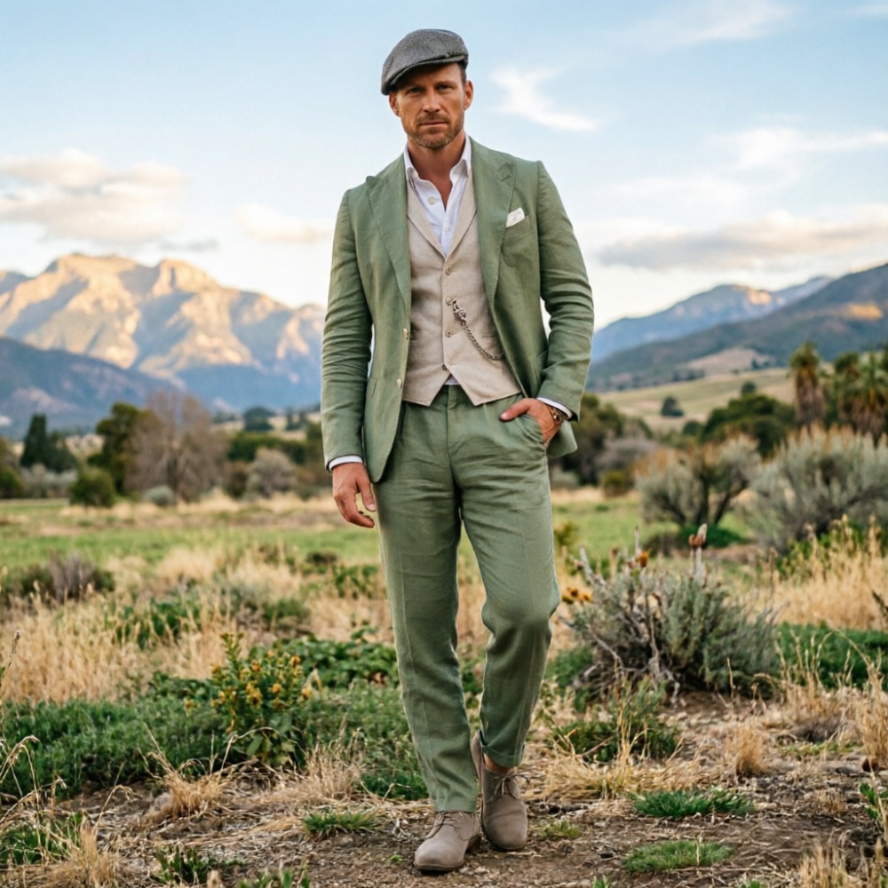 ชุดสูทผ้าลินินสีเขียวเซจสำหรับ - Men Linen Formal Wear บทวิจารณ์และราคา