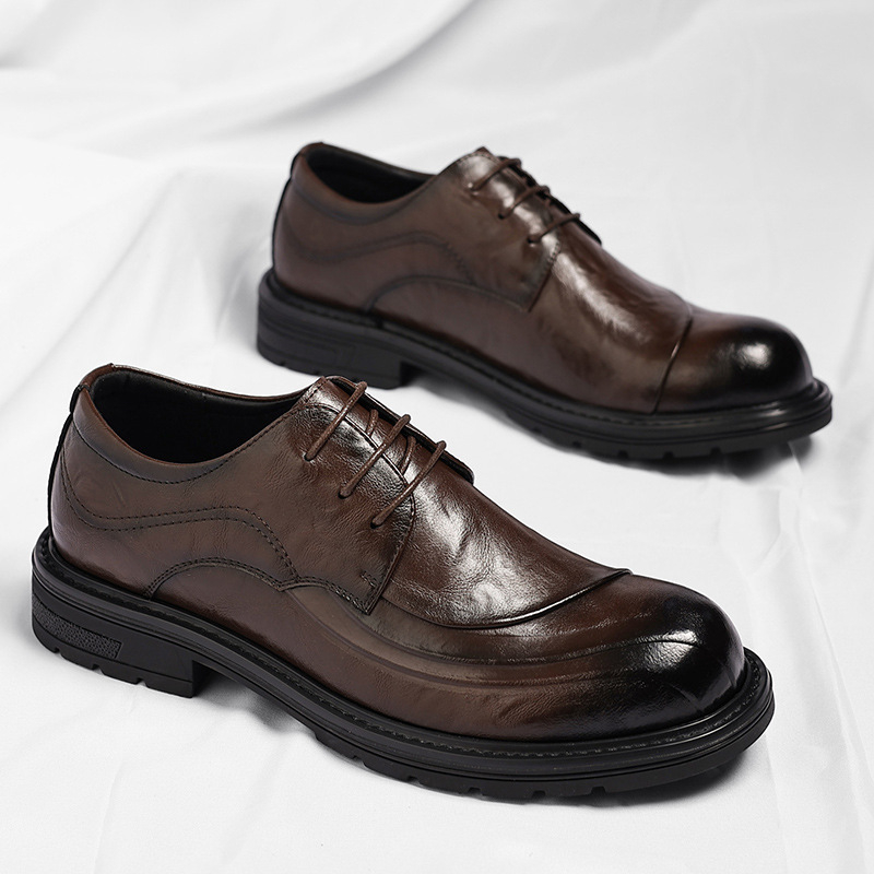รองเท้าหนังแท้สีน้ำตาลขัดเงา แ - Formal Men Daily Wear Shoes บทวิจารณ์และราคา