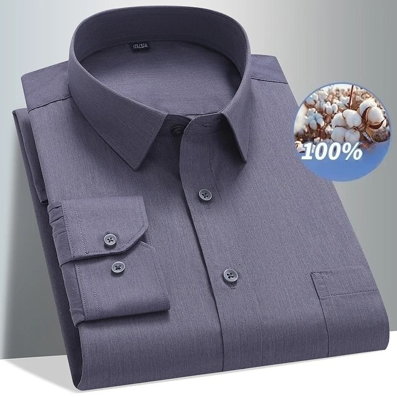 8XL 100 ผ้าฝ้ายเสื้อแขนยาวผู้ช - Men Formal Office Wear Shirts บทวิจารณ์และราคา