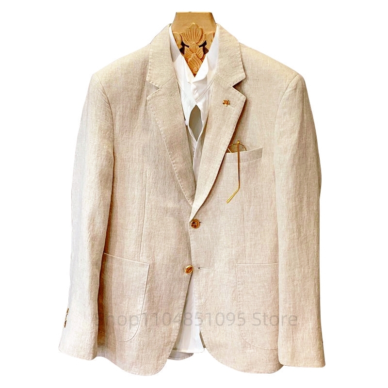สูทผู้ชายสีเบจ ผ้าลินิน เสื้อเ - Men Linen Formal Wear บทวิจารณ์และราคา