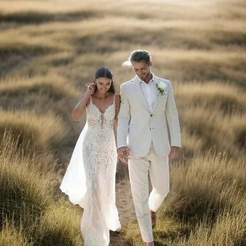 ผ้าลินินงานแต่งงาน Tuxedo สําห - Men Linen Formal Wear บทวิจารณ์และราคา