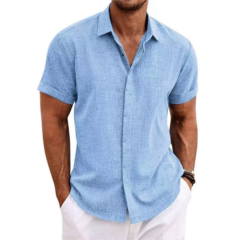 เสื้อเชิ้ตผู้ชายแฟชั่นลำลองสีพ - Men Linen Formal Wear บทวิจารณ์และราคา