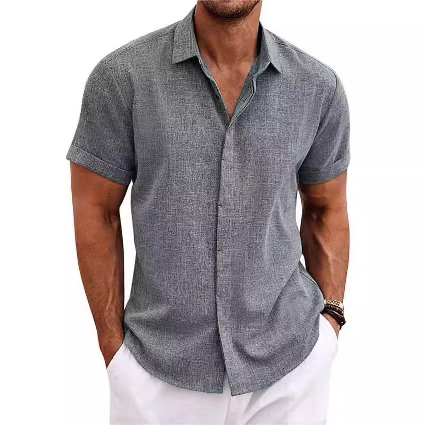 เสื้อเชิ้ตผู้ชายแฟชั่นลำลองสีพ - Men Linen Formal Wear บทวิจารณ์และราคา