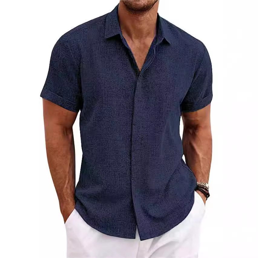 เสื้อเชิ้ตผู้ชายแฟชั่นลำลองสีพ - Men Linen Formal Wear บทวิจารณ์และราคา