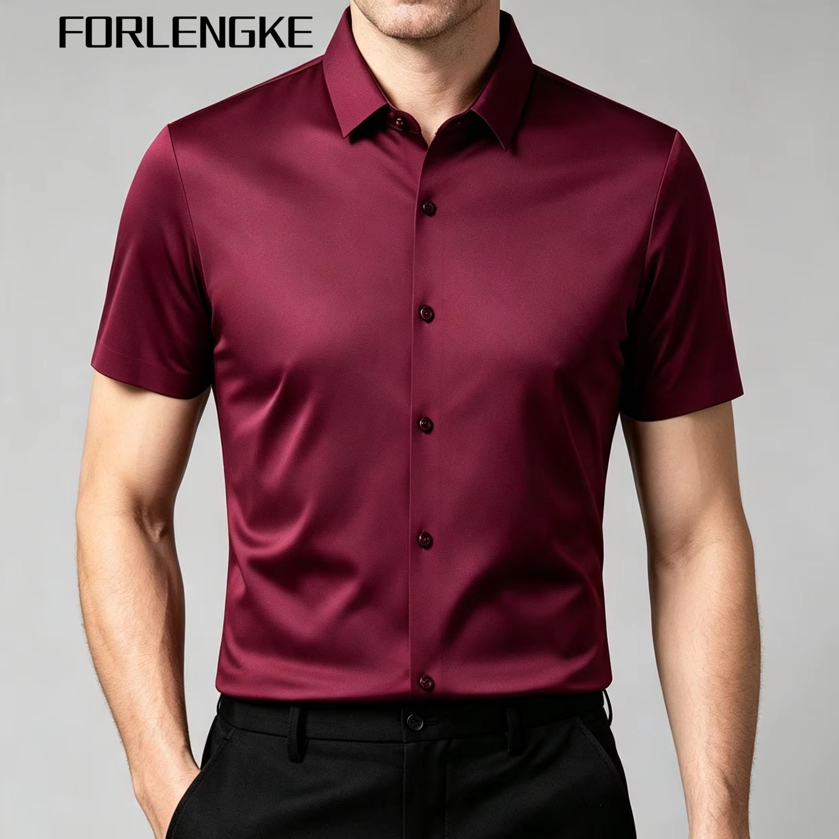 FORLENGKE เสื้อเชิ้ตแขนสั้นผู้ - Men Formal Office Wear Shirts บทวิจารณ์และราคา