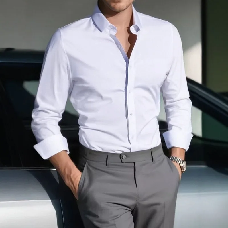 เสื้อเชิ้ตผู้ชายสีขาวล้วนแบบให - Men Formal Office Wear Shirts บทวิจารณ์และราคา