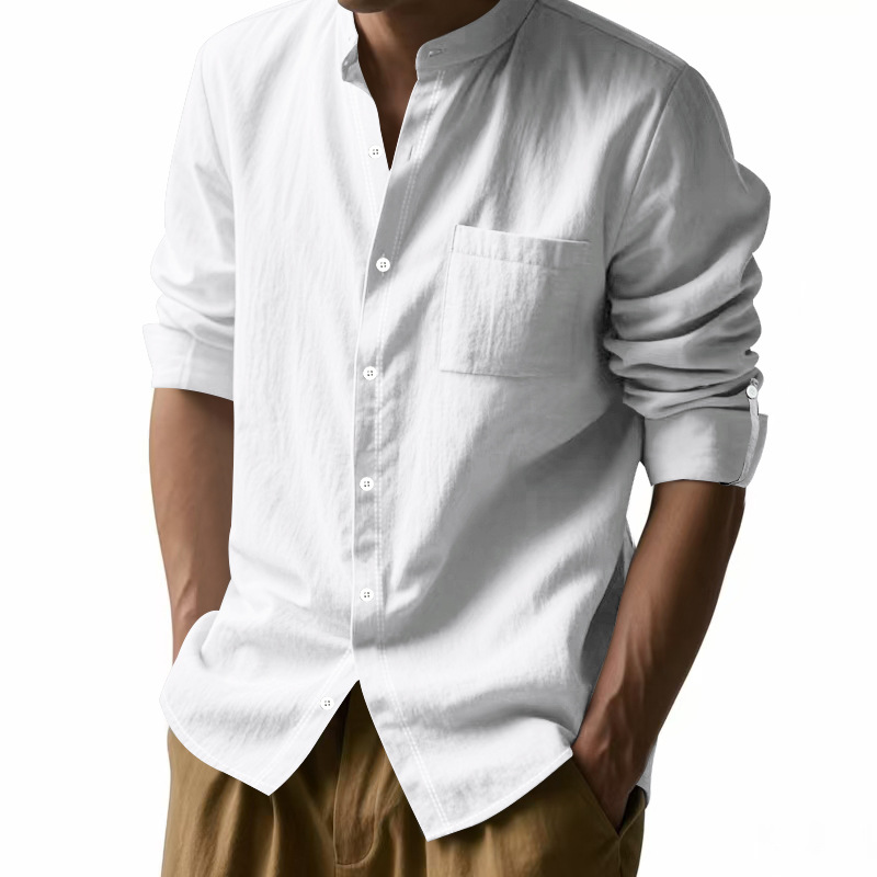 เสื้อเชิ้ตผ้าลินินผู้ชาย คอตั้ - Men Linen Formal Wear บทวิจารณ์และราคา