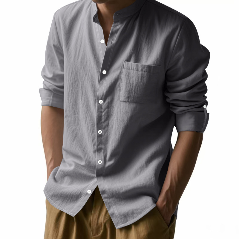 เสื้อเชิ้ตผ้าลินินผู้ชาย คอตั้ - Men Linen Formal Wear บทวิจารณ์และราคา